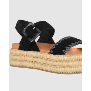 Sandalias de Serraje - Negro - Tacón: 5 cm