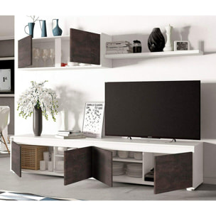 Parete Attrezzata Mobile Mobile Soggiorno TV con Mensola e Modulo Sospeso Salotto Legno Base Televisione Sala da Pranzo 200x41x43 cm Bianco E Ossido