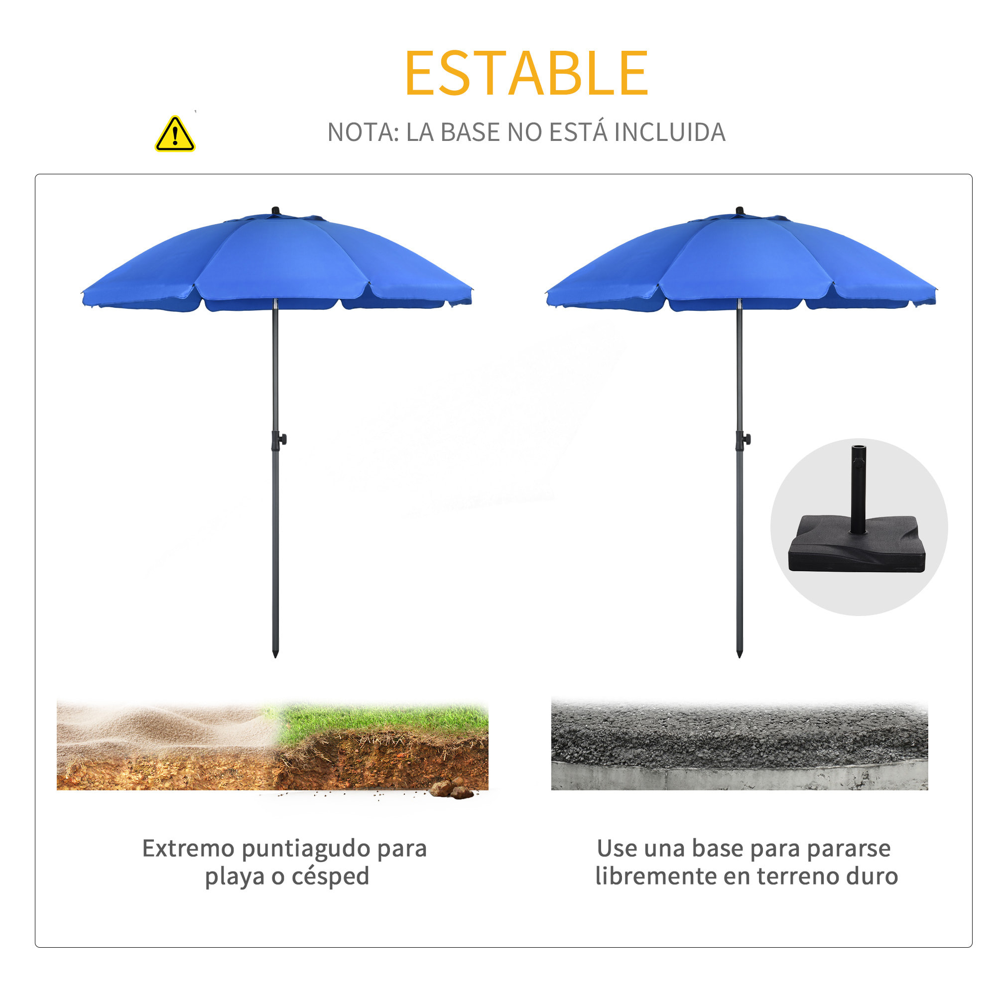 Sombrilla de Playa Grande Ø180 cm Sombrilla de Terraza Exterior con Ángulo Ajustable Protección UV50+ Impermeable Mástil de Ø32 mm Azul