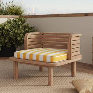 Salon de jardin 2 places en teck, tissu rayé jaune, 2 fauteuils - Kilda