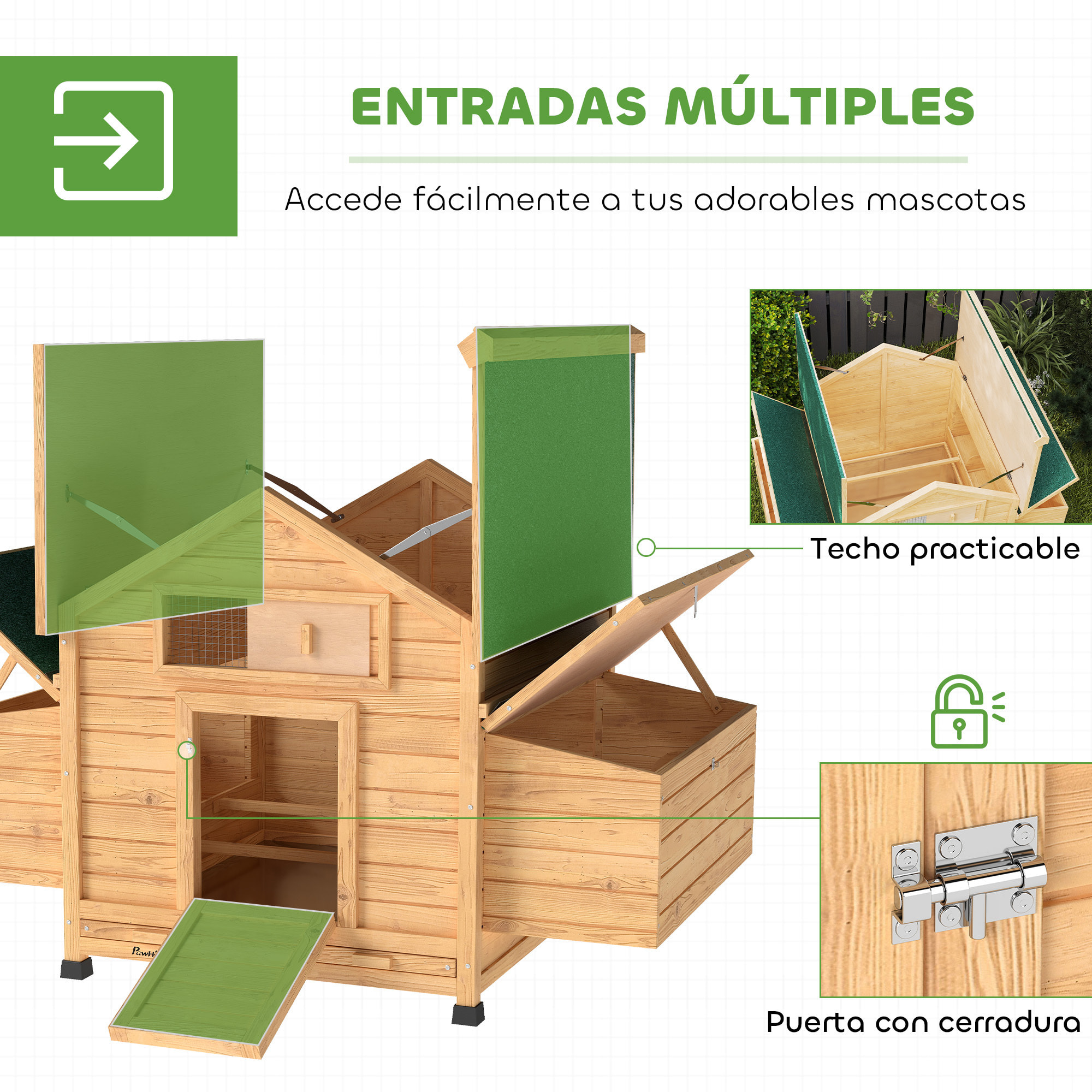 Gallinero de Madera para Exterior, Caseta para Gallinas con 2 Nidos, Bandeja Extraíble, Perchas, Techo Impermeable, Casa para 2-4 Gallinas y Conejos, 150x100x96,5 cm, Amarillo