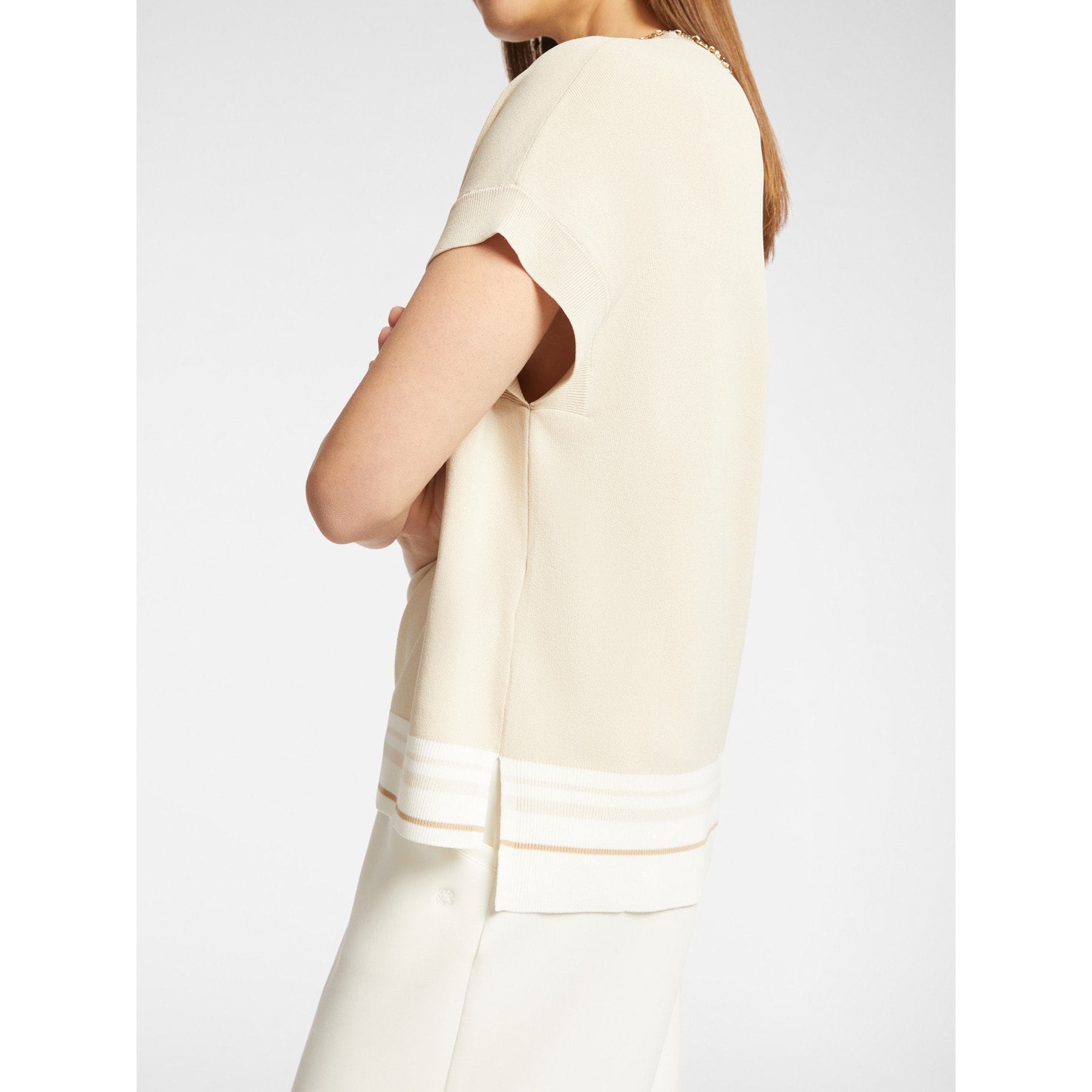 Elena Mirò - Camisa de manga corta con borde de rayas - Beige