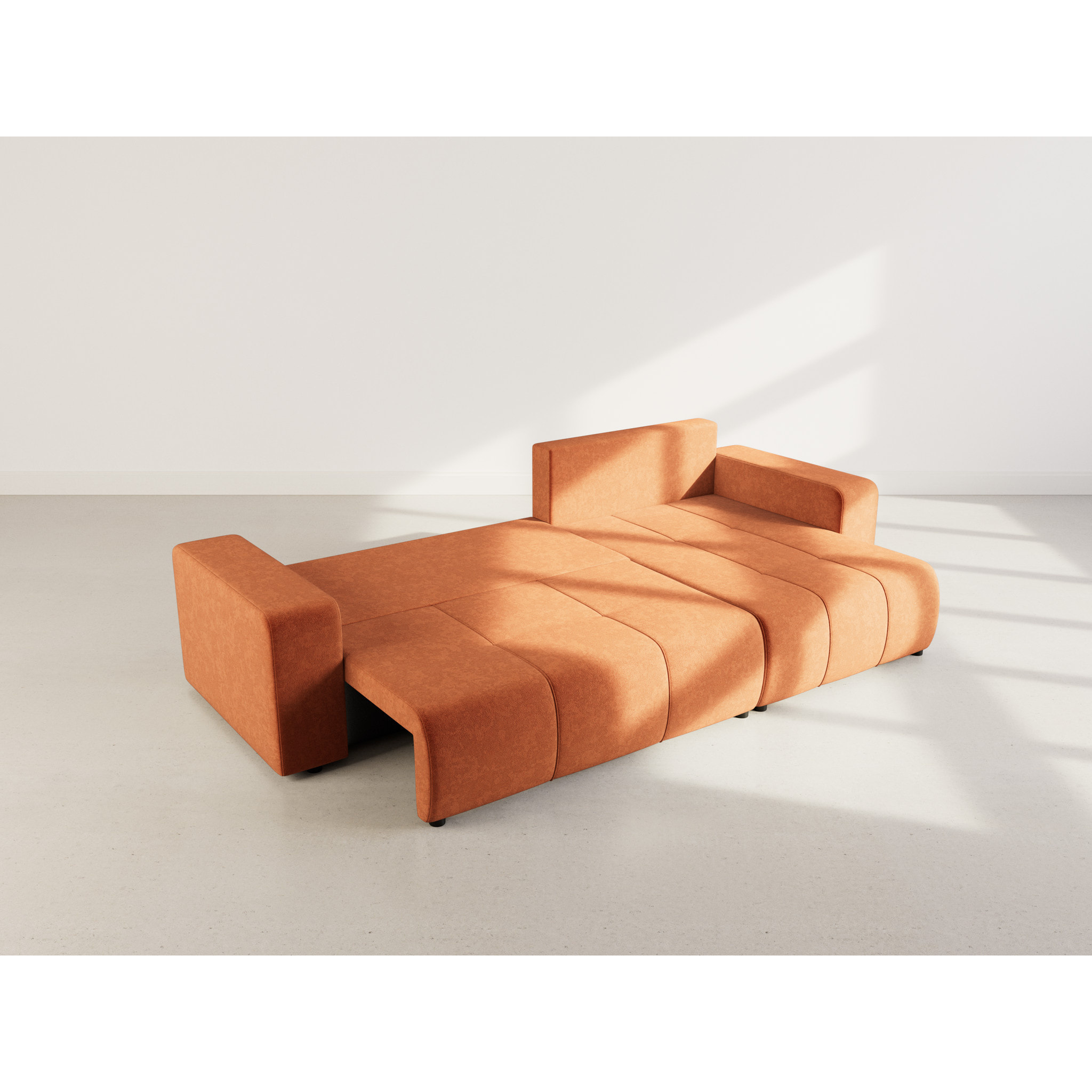 Nicole - Canapé d'angle réversible 5 places convertible avec coffre en tissu - Rouille