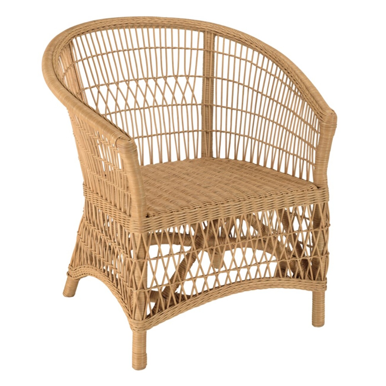 KALLY - Fauteuil en rotin naturel avec coussin d'assise blanc