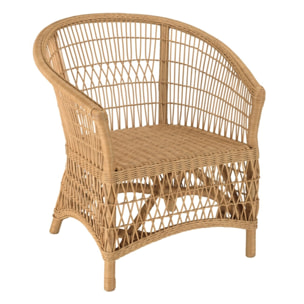 KALLY - Fauteuil en rotin naturel avec coussin d'assise blanc