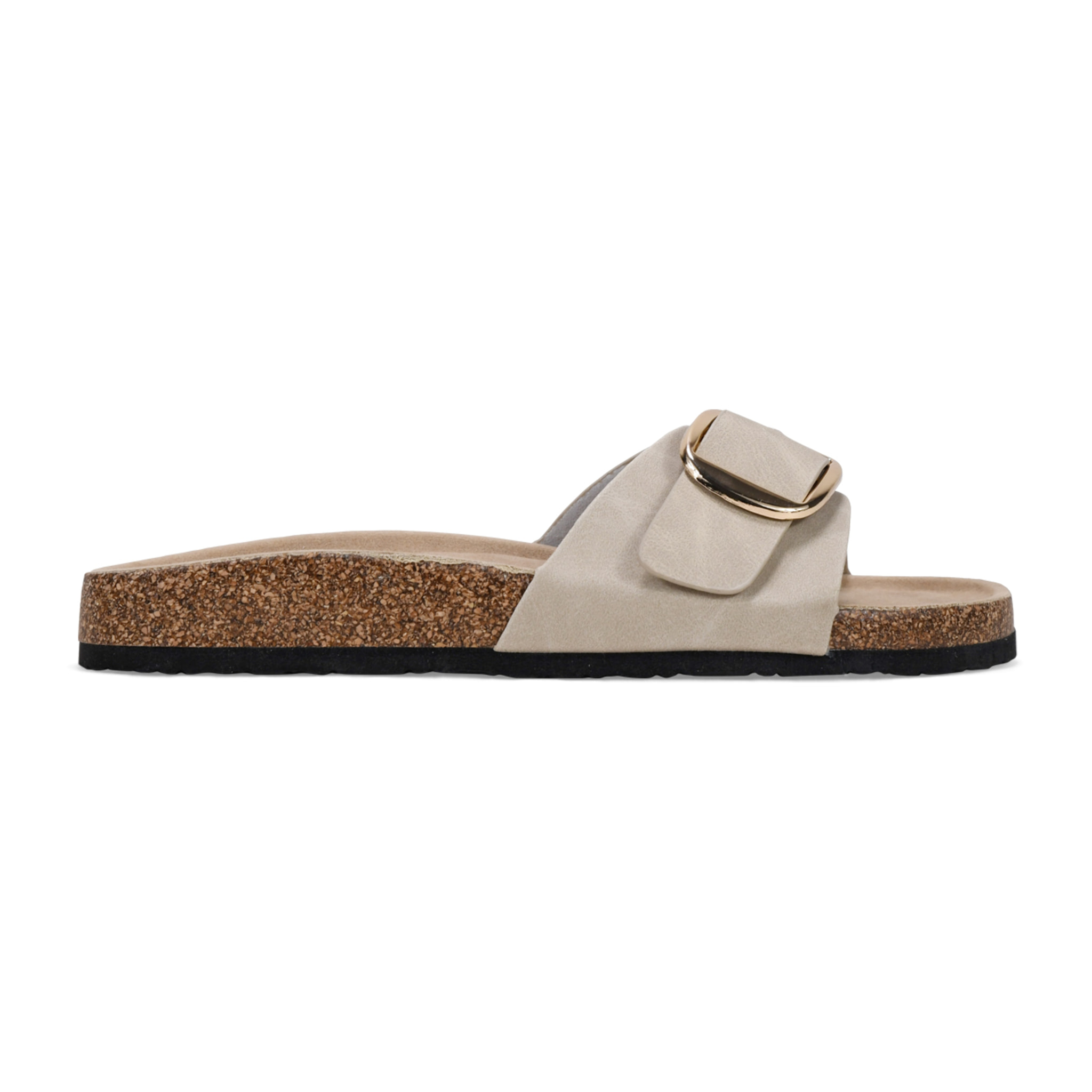 Sandalias planas beige con hebilla metálica