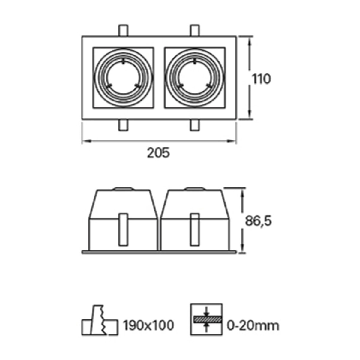 Forlight Downlight Ip23 Cardan Double Gu10/G5,3 100W Blanco