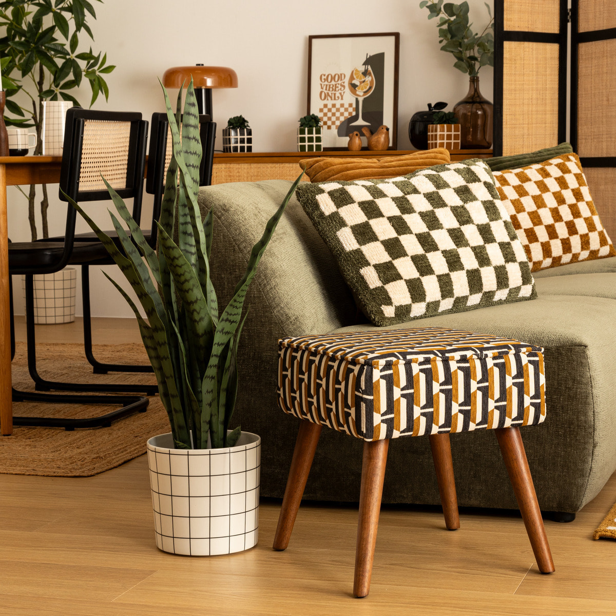Tabouret d appoint Chiara noir jaune moutarde et blanc