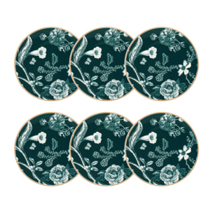 Lot de 6 assiettes à dessert en porcelaine vert 20cm BOTANIC