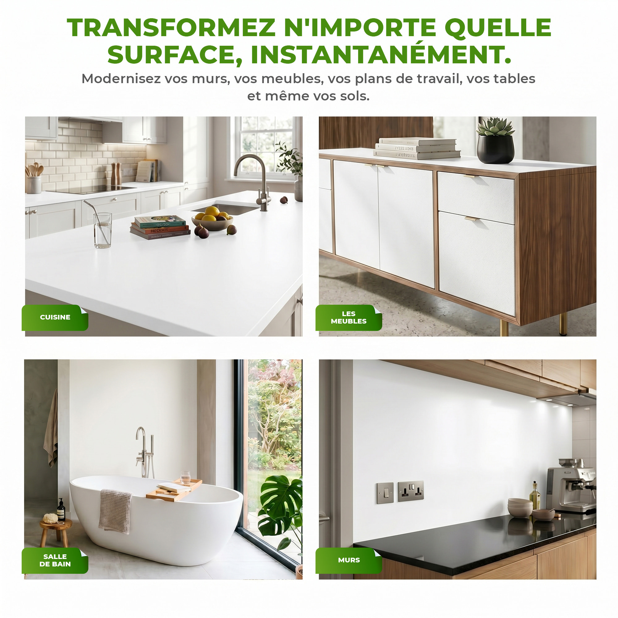 Rouleau adhésif décoratif Vinyle au Mètre - Blanc - Sticker Lavable Imperméable Mur Cuisine Meubles