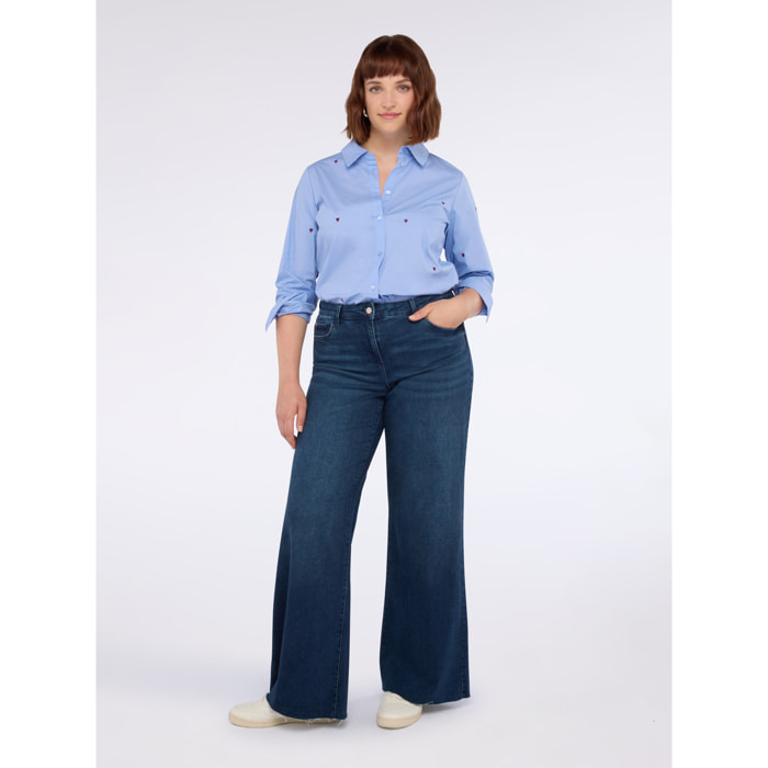 Fiorella Rubino - Camicia con ricami a cuore in popeline - Azzurro