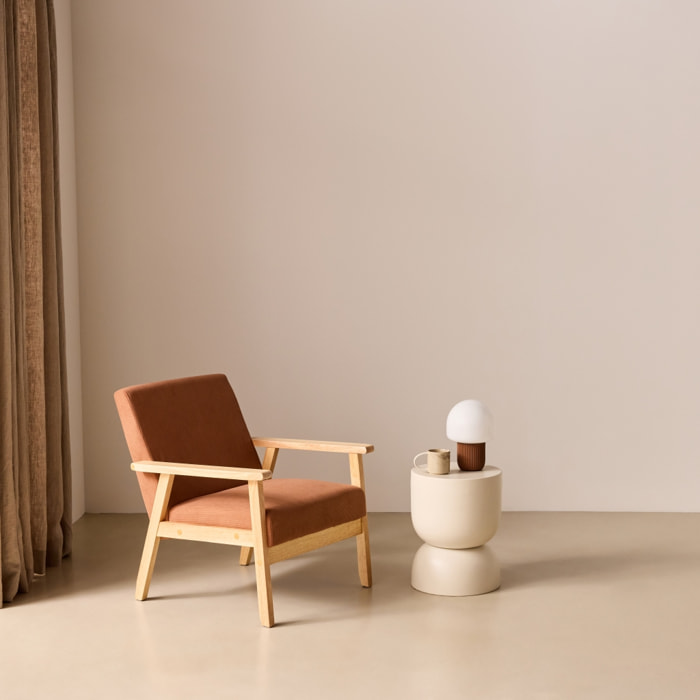 Fauteuil scandinave bois de peuplier, d'hévéa et velours côtelé ISAK