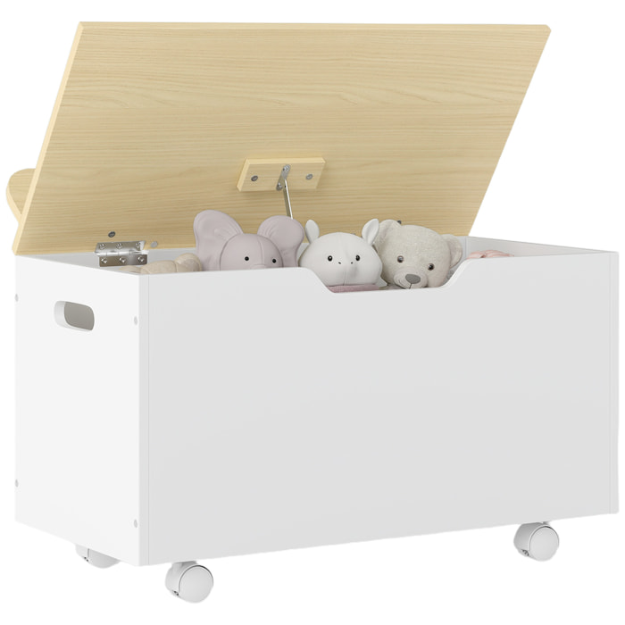 Caja de Almacenaje de Juguetes con Ruedas, Baúl Juguetes Infantil con Tapa Abatible con Bisagra de Seguridad, Diseño de Nube, para Dormitorio, Sala de juegos, Guardería, Blanco y Natural