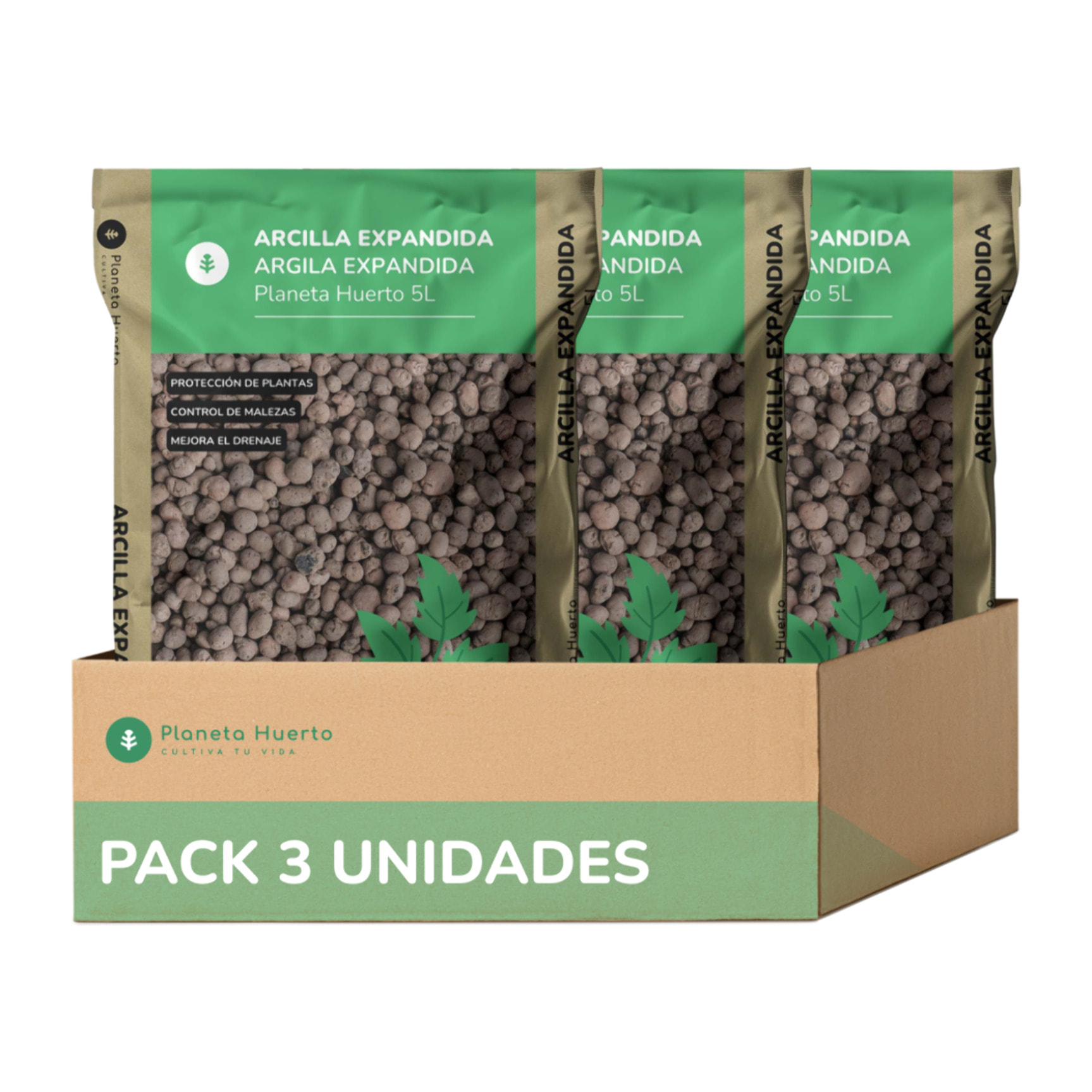 PLANETA HUERTO | Arcilla Expandida 15 L – Sustrato Ligero y Drenante para Macetas, Hidroponía y Jardinería