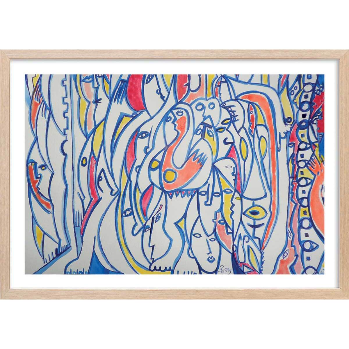 Affiche reproduction abstraite ""défilé"" Affiche sous cadre bois