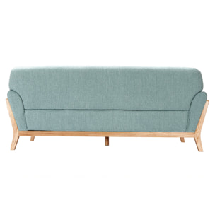 Canapé scandinave 3 places en tissu vert lagon et bois clair YOKO