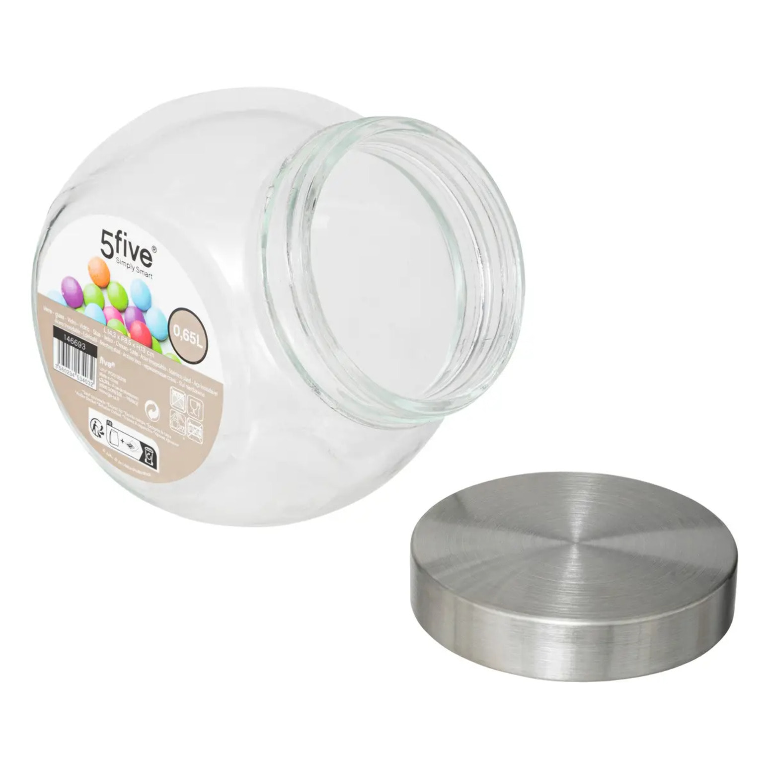 Bocal verre à bonbons couvercle inox 650ml