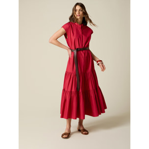 Oltre - Vestito chemisier in popeline con cintura - Rosso