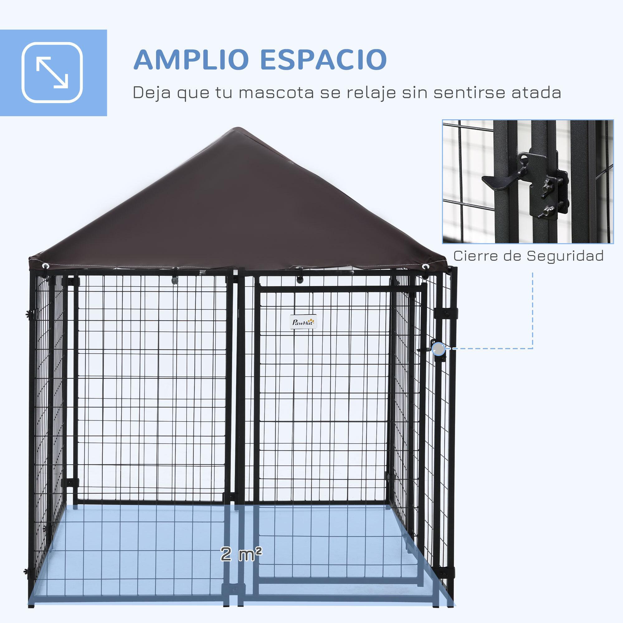 Perrera de Exterior con Techo 141x141x153 cm con Malla de Metal Puerta Cerradura