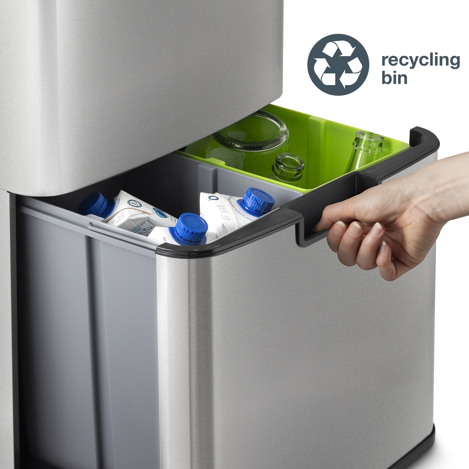 Papelera de Reciclaje N°1012 Les Collectors, 69Litros (47+11+11) 3 compartimentos, Acero inoxidable