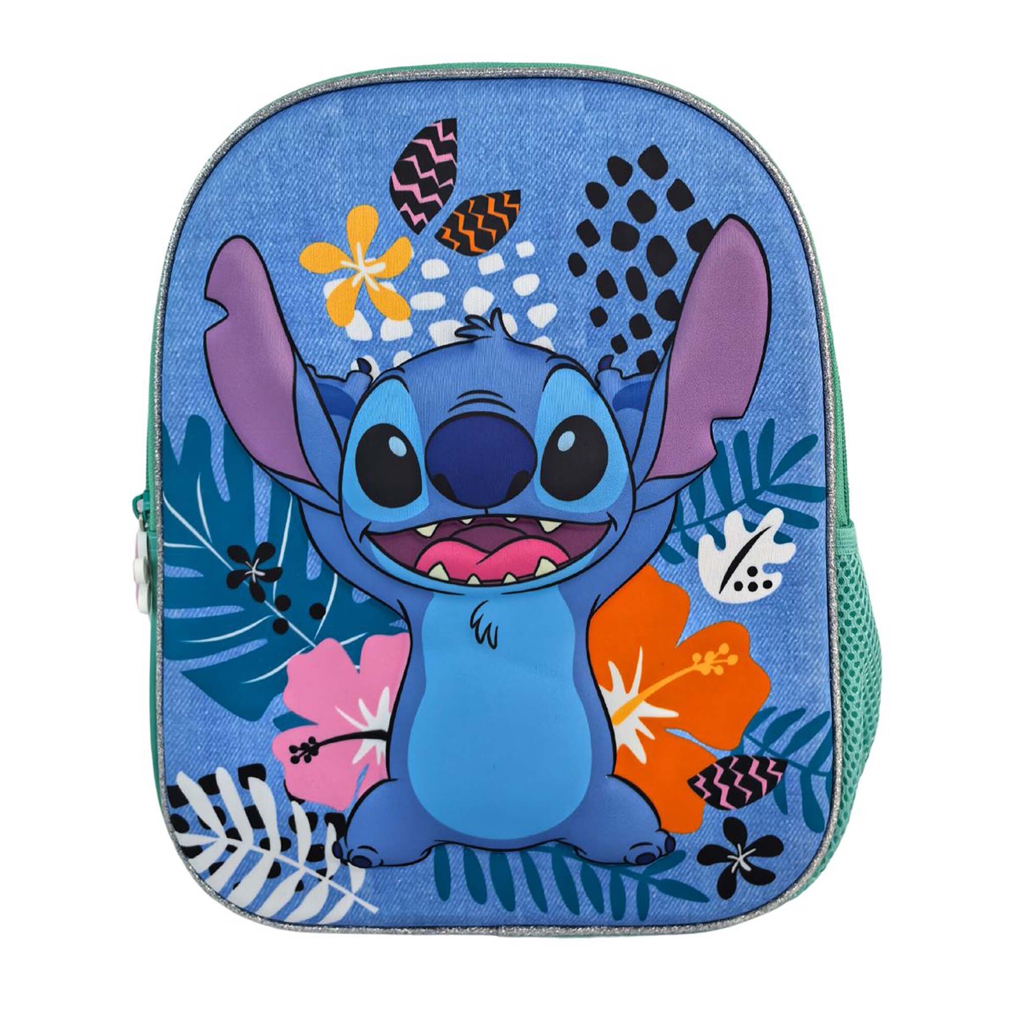 Stitch Tropical Zaino Prescolare 3D. Tasca laterale. Schienale imbottito.
