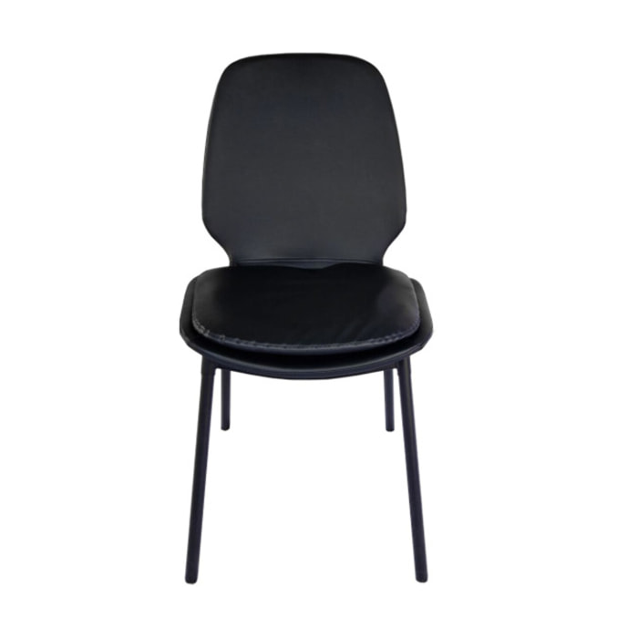 Chaise en simili marron avec coussin d'assise & pieds métal noir - BETTER