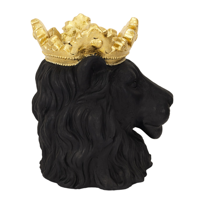 Cache Pot Lion Noir Couronne Doree D16cm