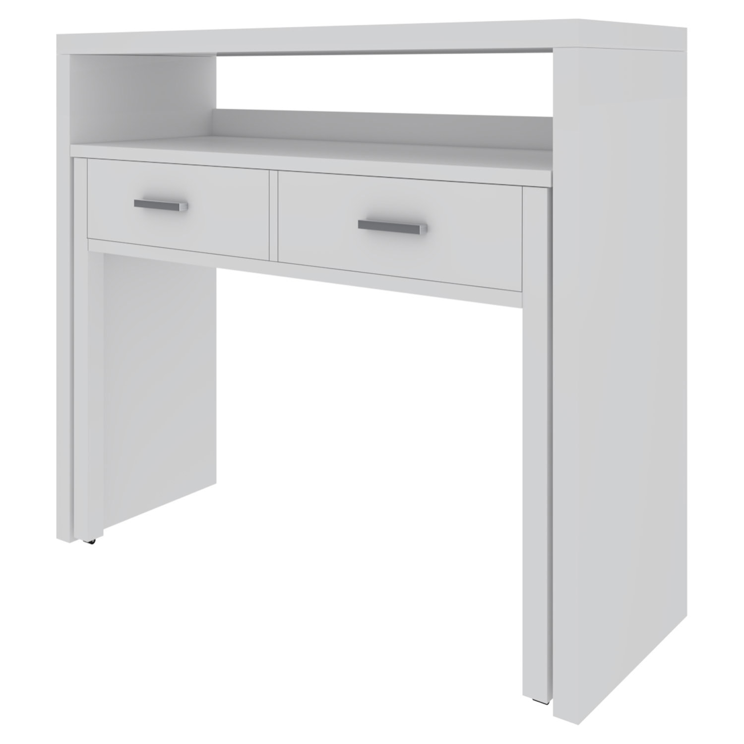 Scrivania Allungabile Con 2 Cassetti Scrittoio Ufficio Cameretta Salvaspazio Estensibile Design Arredo Casa 98.5 x 36 x 87.5 cm Bianco