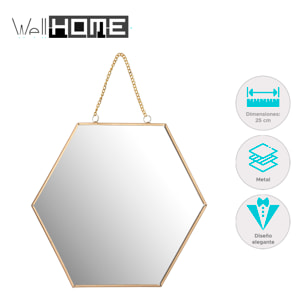 Espejo de pared en forma de panal, estructura metálica dorada 25cm, grosor 0,3cm