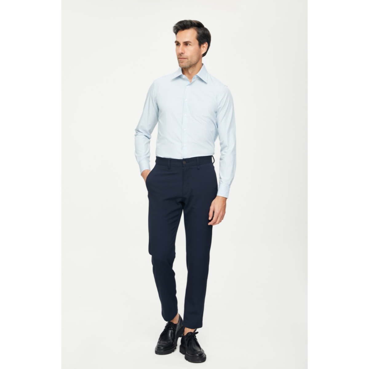 Camicia Uomo 1 Bottone Italiano Slim Cotone Riga Stretta Verde Medio/Bianco