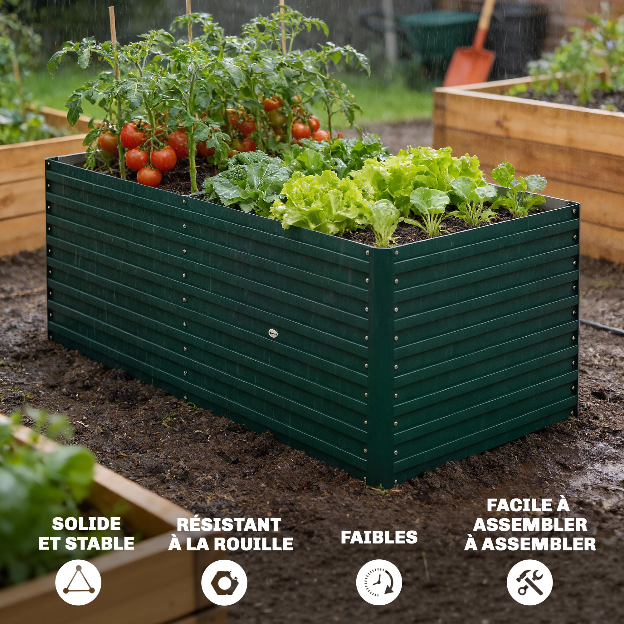 Carré potager jardinière dim. 160L x 80l x 60H cm tôle d'acier ondulée vert