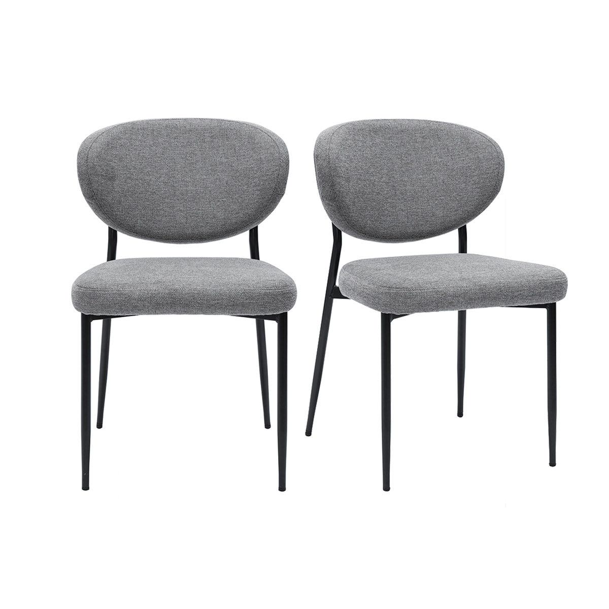 Chaises en tissu effet velours texturé gris et métal noir (lot de 2) BREKA