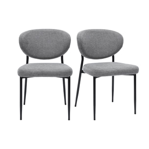 Chaises en tissu effet velours texturé gris et métal noir (lot de 2) BREKA