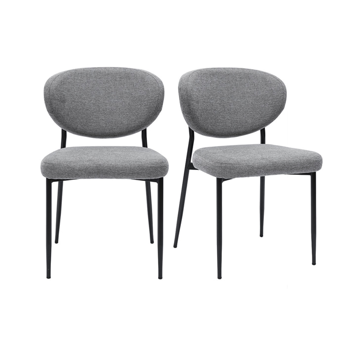 Chaises en tissu effet velours texturé gris et métal noir (lot de 2) BREKA