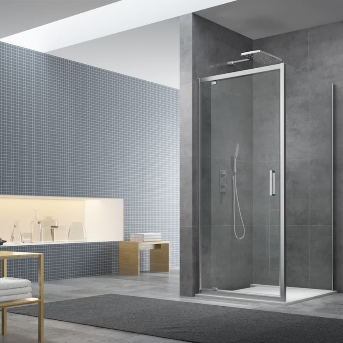 TEX Set Porte de douche 80x195 cm + Poignée pour porte de douche + Pièce détachée, chrome brillant (SIKOTEXP80CRT-SET)