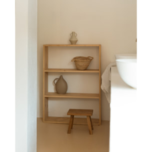 Estantería de madera maciza tono roble medio con 2 estantes Alto: 110 Largo: 80 Ancho: 20