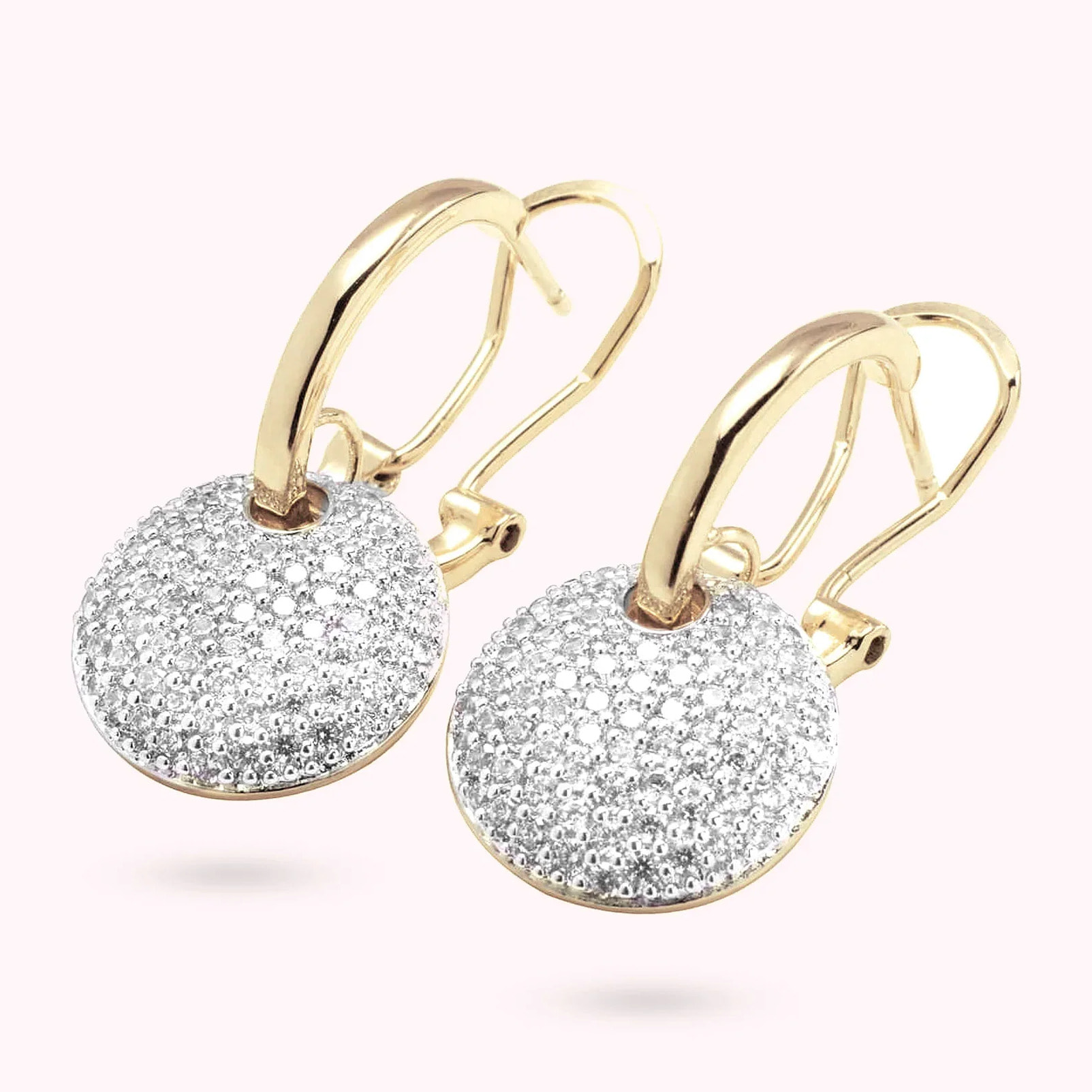 Orecchini Pendenti Golden con Tondo Pavé in Cubic Zirconia