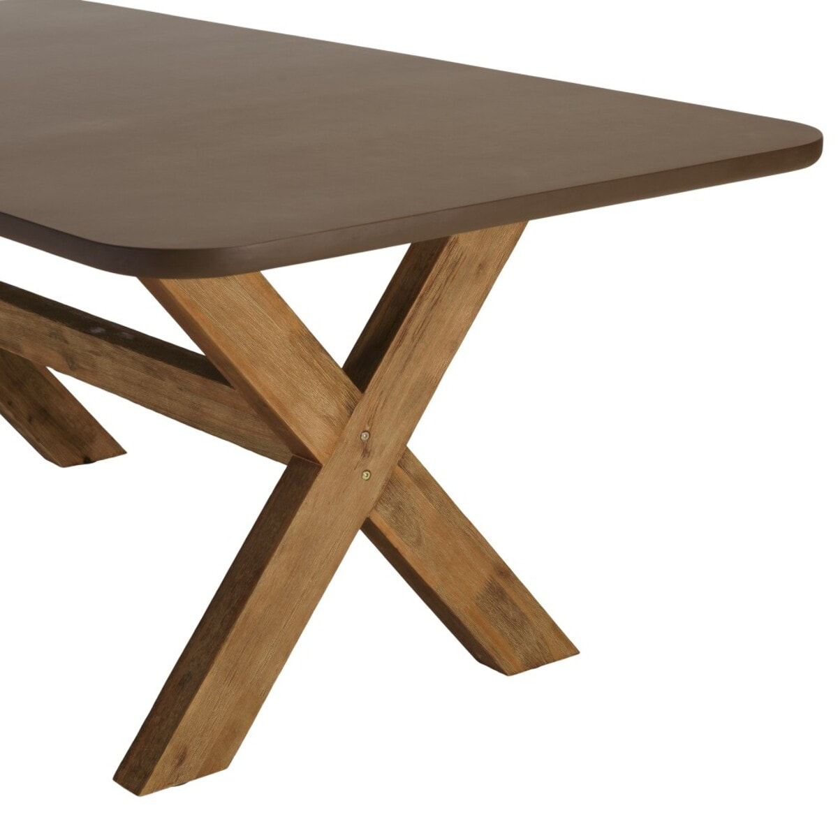 NESTOR - Ensemble table et bancs effet béton marron pieds en bois d'acacia