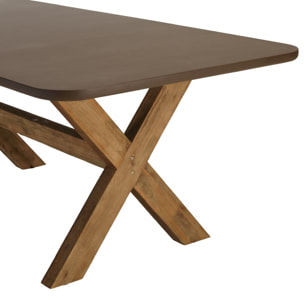 NESTOR - Ensemble table et bancs effet béton marron pieds en bois d'acacia