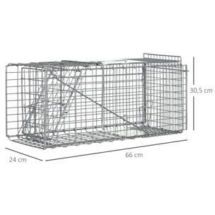 Piège de capture pliable pour petits animaux type lapin rat - 2 portes, poignée - dim. 66L x 24l x 30H cm - acier