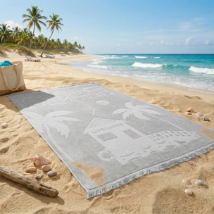 Serviette de plage éponge velours Jacquard ciselée - Goldrock - 140x180cm - 340g/m²