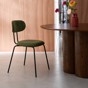 Chaise décor bois courbé teinté noyer et tissu déperlant pieds métal noir (lot de 2) ERIN