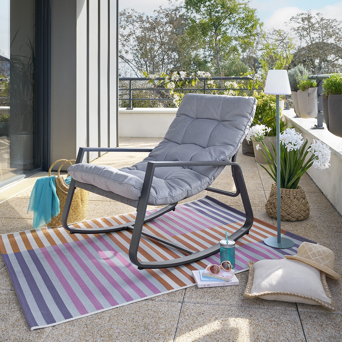 Fauteuil à bascule de jardin "Felinio" gris