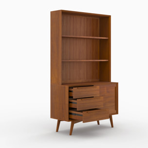 Etagère 3 niveaux, 3 tiroirs et 1 porte en teck - Waya