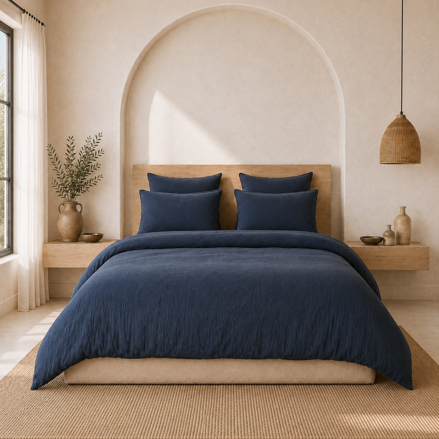 Parure housse de couette gaze de coton lavé bleu petrole