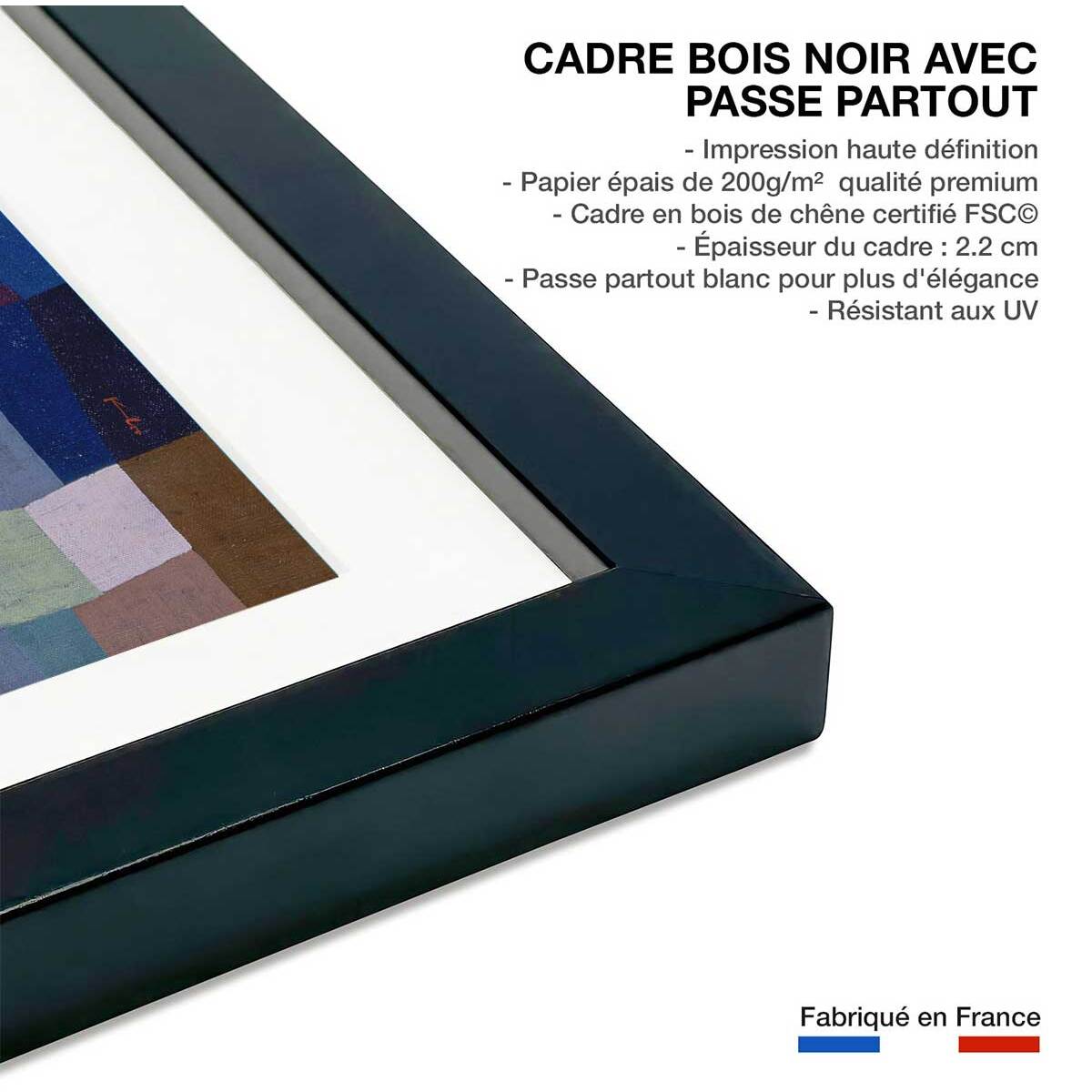 Poster Feu par pleine lune par Paul Klee Affiche + cadre en bois - Noir