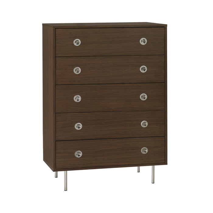 Commode vintage décor bois et acier inoxydable 5 tiroirs SHELBY