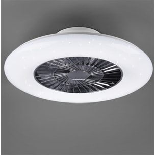 Visby - Ventilatore e plafoniera LED Ø60 cm con diffusore satinato, telecomando, dimmer, timer, luce notturna ed effetto stelle