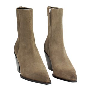Tronchetti taupe in camoscio con tacco 7,4 cm
