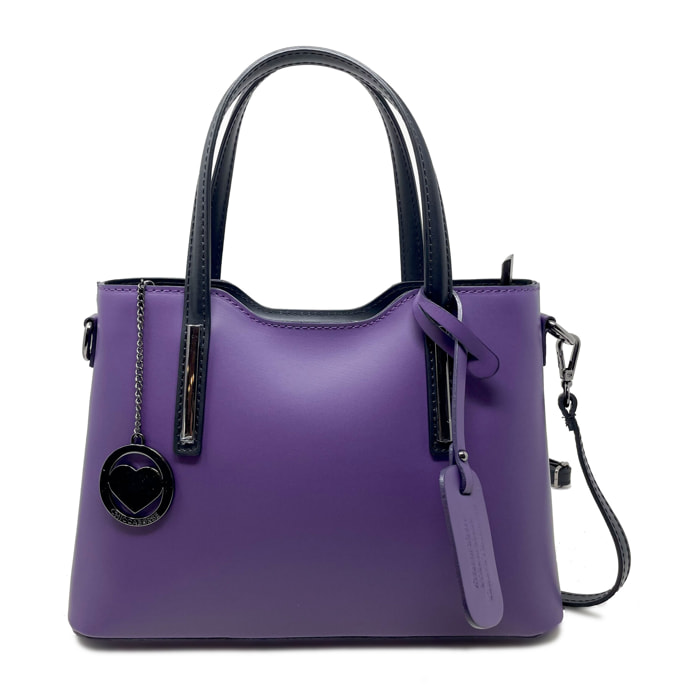 Chicca Borse - Borsa a Mano Donna in Vera Pelle - Colore Viola
